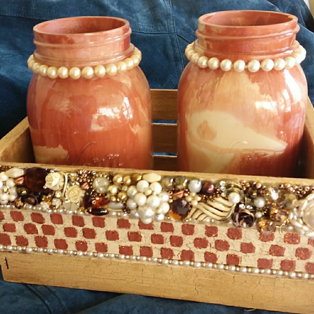 Mason jars and wooden box.